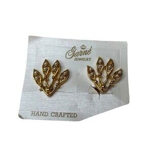 Garne Jewelry Hand Crafted Gold Tone Mini Pearls Four Leaf Clip On Earrings